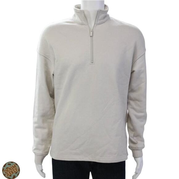 Alo UNISEX Renown Heavyweight 1/4 Zip Pullover Sweatshirt Color: Bone Sz: S - Picture 9 of 16